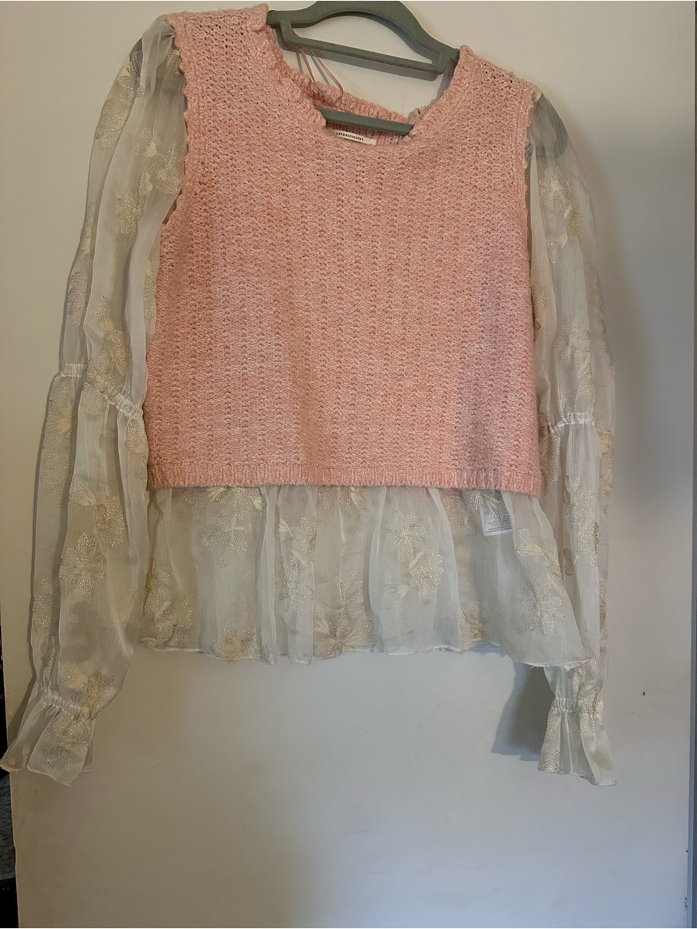Anthropologie Soft Pink Bouclé Knit Sweater